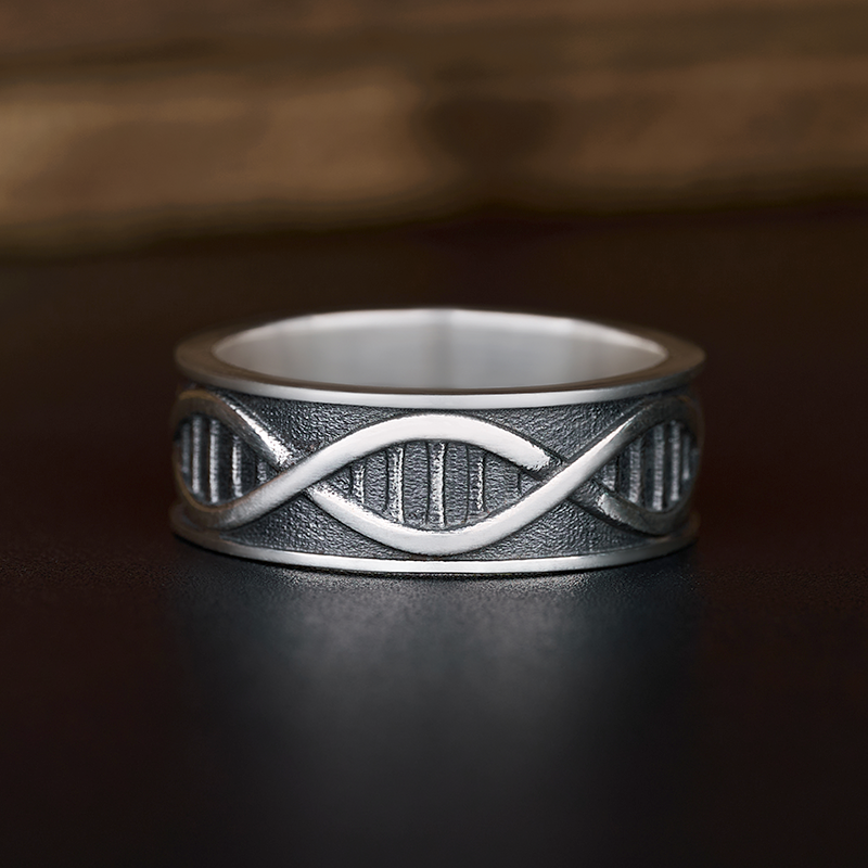 DNA Inspired Sterling Silver Band Ring