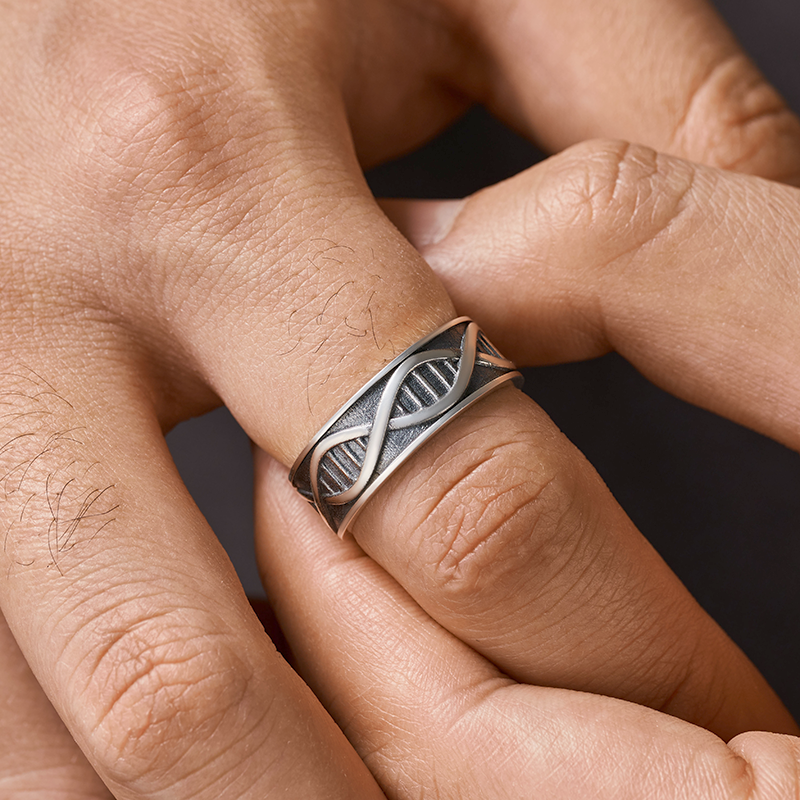 DNA Inspired Sterling Silver Band Ring