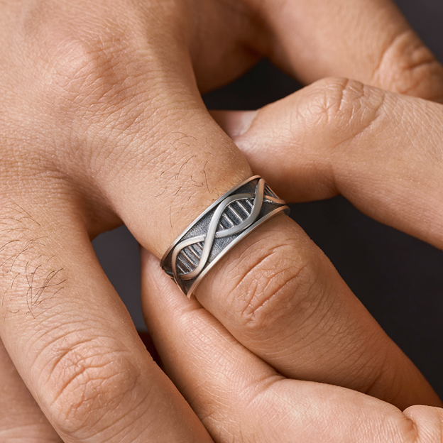DNA Inspired Sterling Silver Band Ring