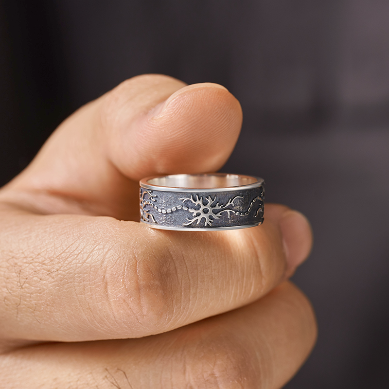 Neural Network Sterling Silver Band Ring