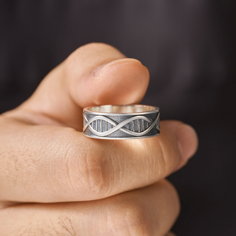 DNA Inspired Sterling Silver Band Ring