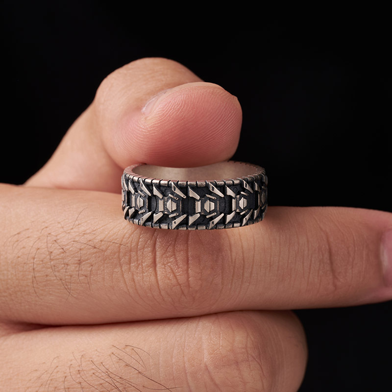 Horizon Technology Geek Silver Band Ring