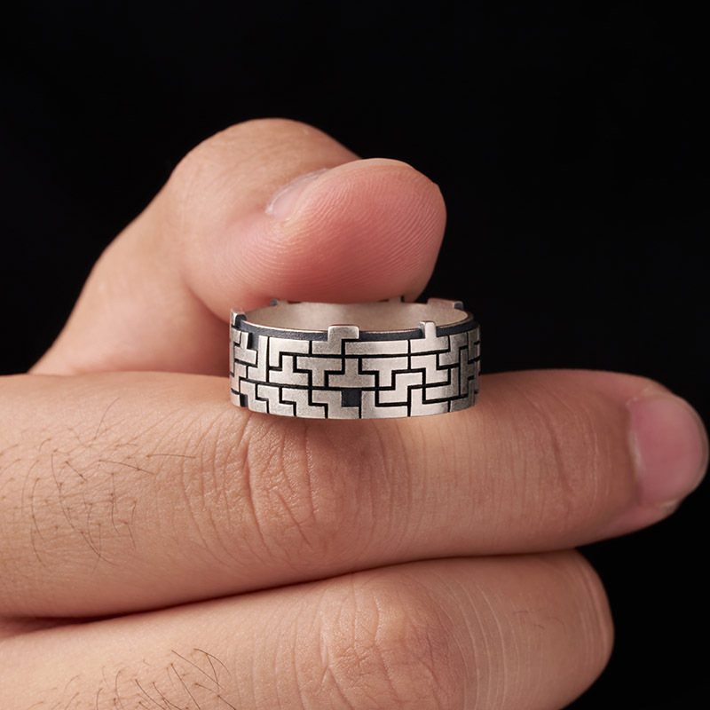 Tetris Geek Silver Band Ring