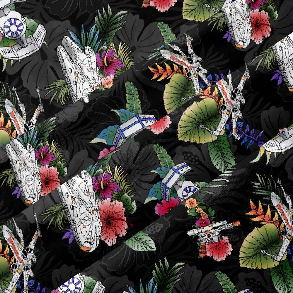 Space Fighter Tropical Flowers Button Up Pocket Shirt