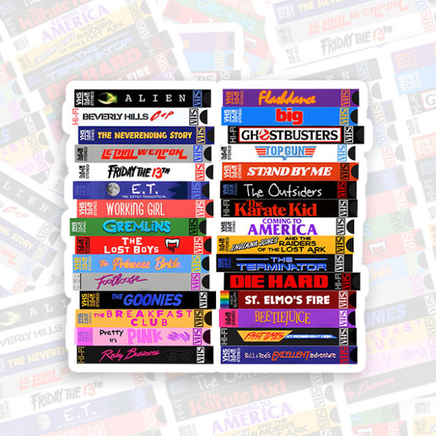 Retro 80s Movies VHS Stacks Geek Sticker