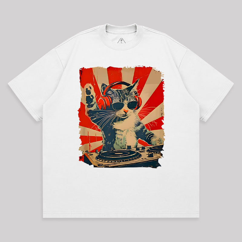 Rock Music Cat Unisex Oversized T-shirt
