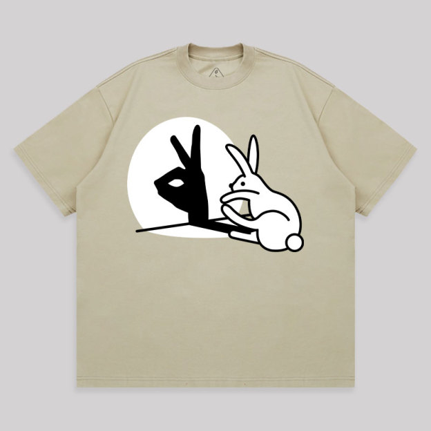 Funny Rabbit Hand Shadow Unisex Oversized T-shirt