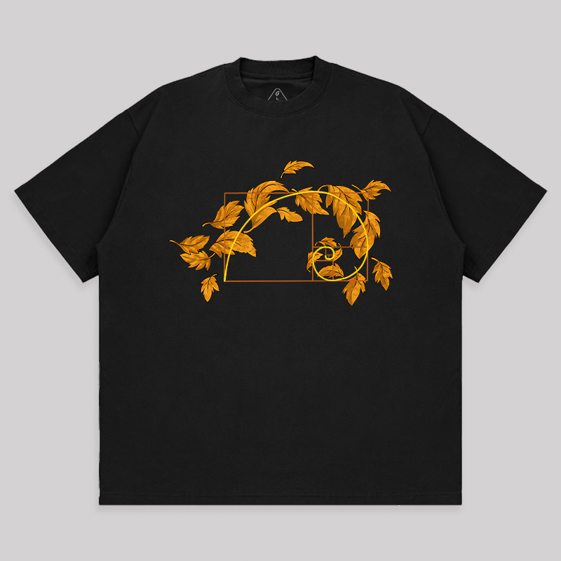 Autumn Wind Blowing Leaves in Fibonacci Unisex Oversized T-shirt
