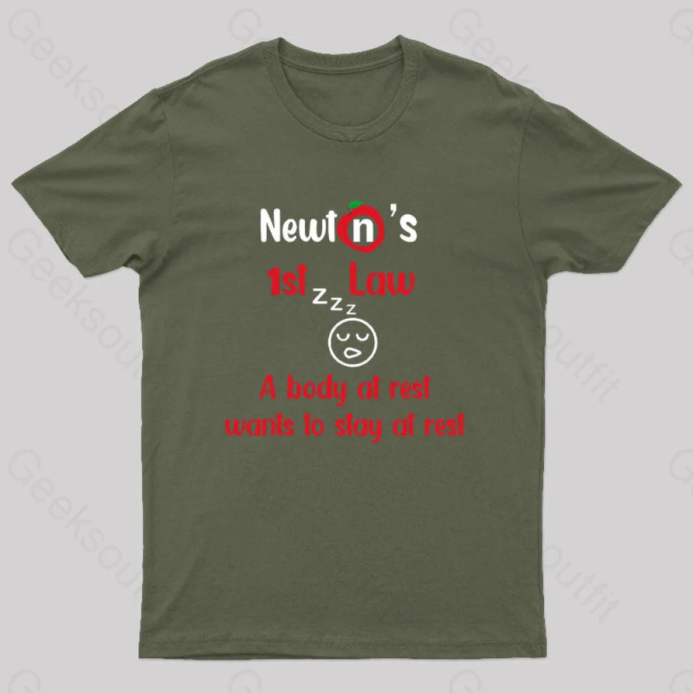 A Body At Rest Wants To Stay Geek T-Shirt Army Green / S