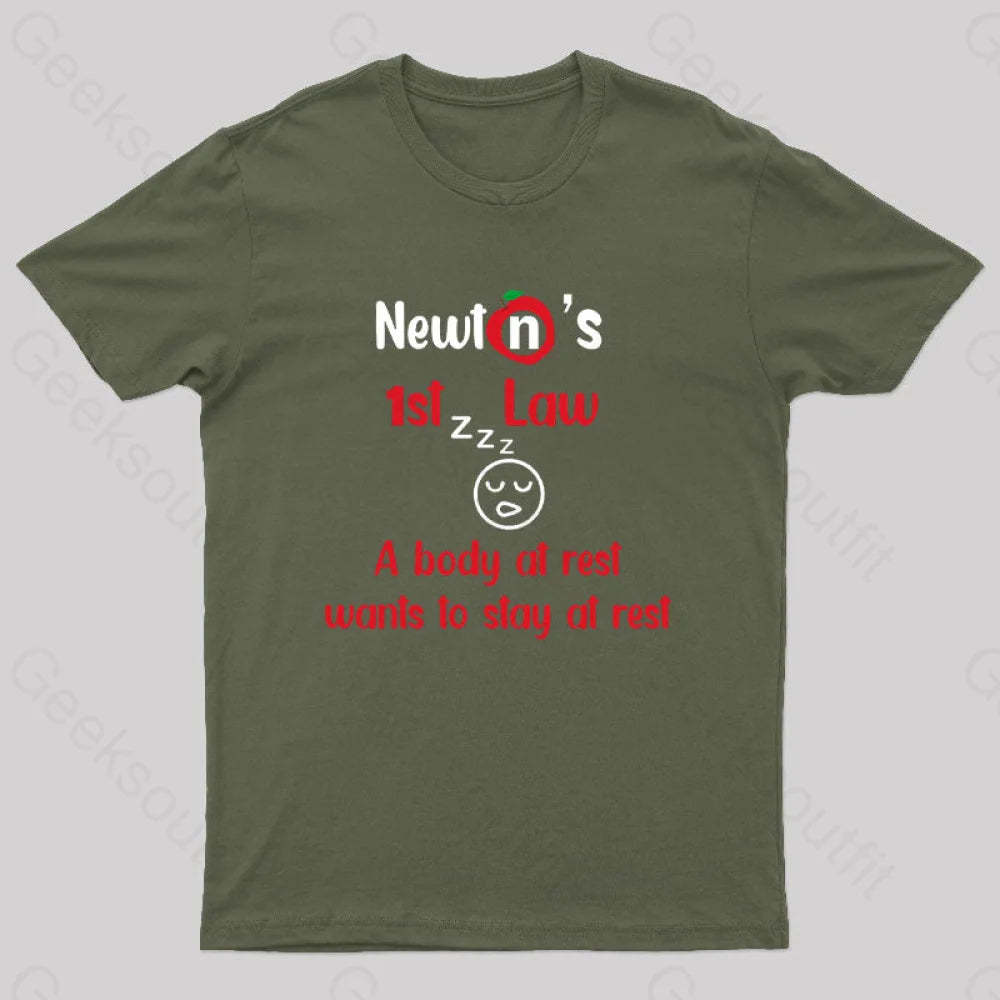 A Body At Rest Wants To Stay Geek T-Shirt Army Green / S