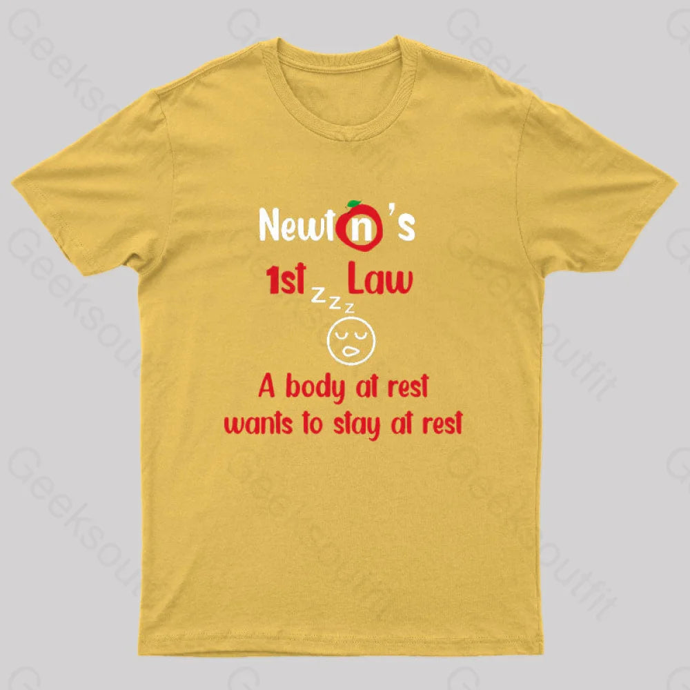 A Body At Rest Wants To Stay Geek T-Shirt Yellow / S