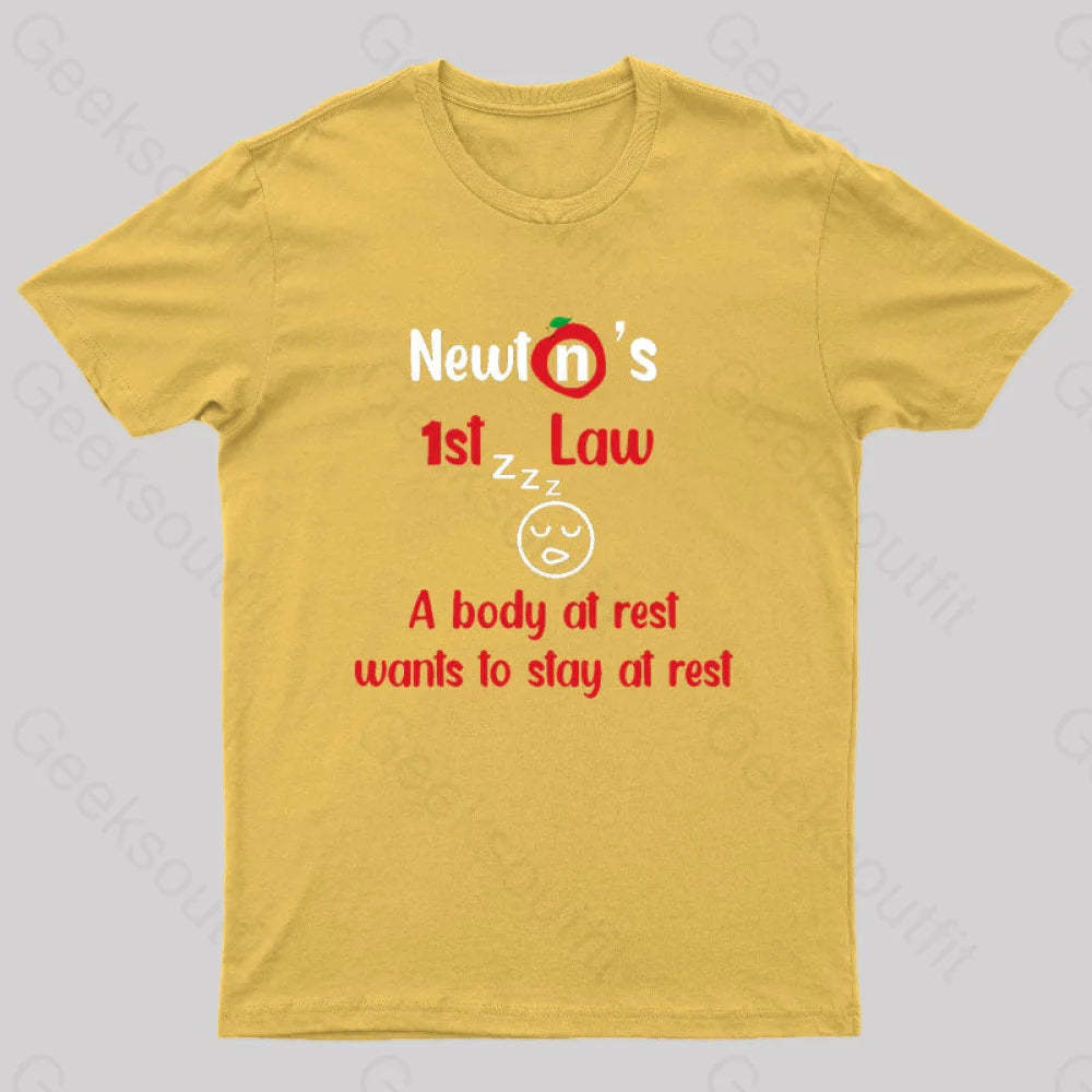 A Body At Rest Wants To Stay Geek T-Shirt Yellow / S