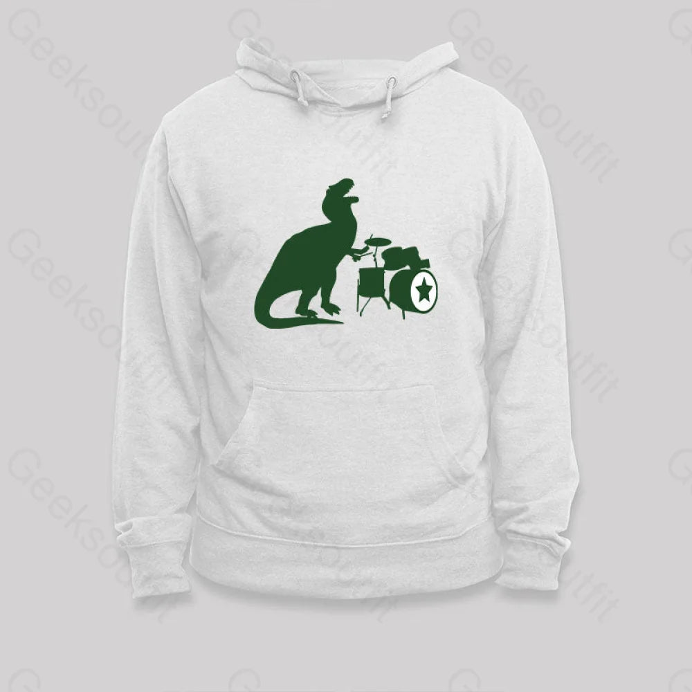 A Tyrannosaurus Rex Playing Drums Hoodie White / S