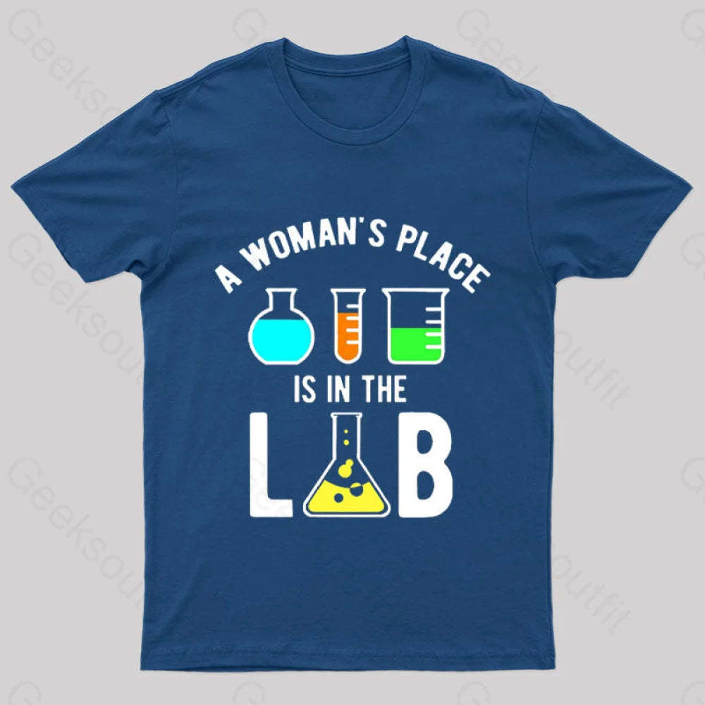 A Woman’s Place Is In The Lab Nerd T-Shirt Navy / S