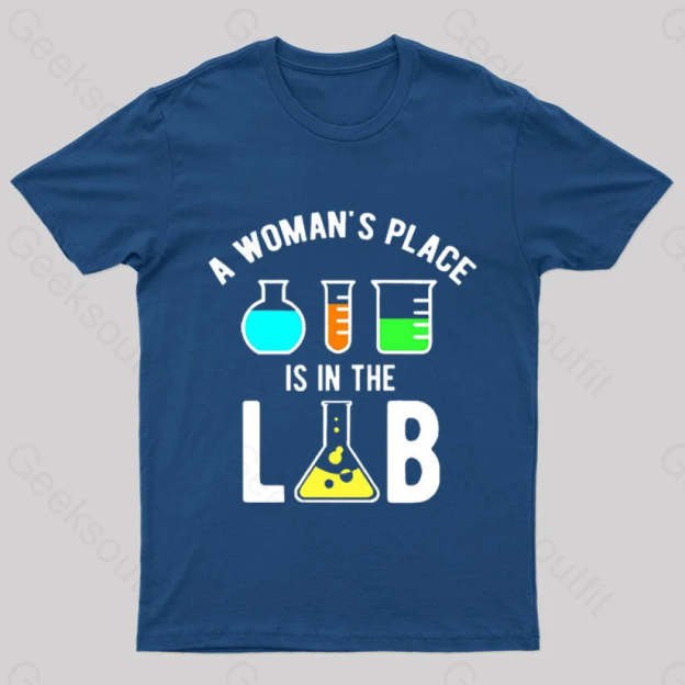 A Woman’s Place Is In The Lab Nerd T-Shirt Navy / S