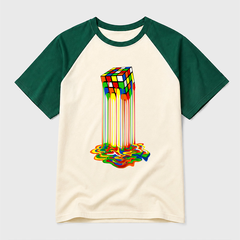 Rainbow Abstraction Melted Cube Geek Retro Raglan T-Shirt