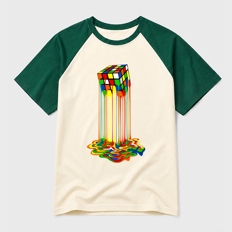 Rainbow Abstraction Melted Cube Geek Retro Raglan T-Shirt