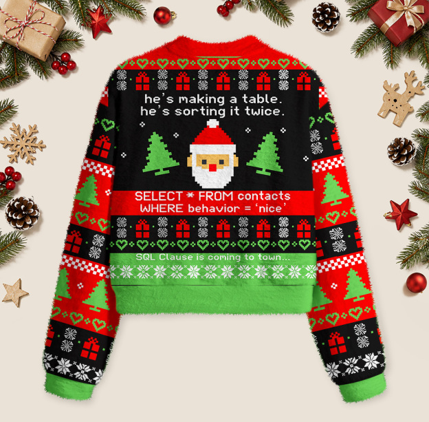 Sql Clause Is Coming to Town Geek Women's Christmas Cropped Ugly Sweater