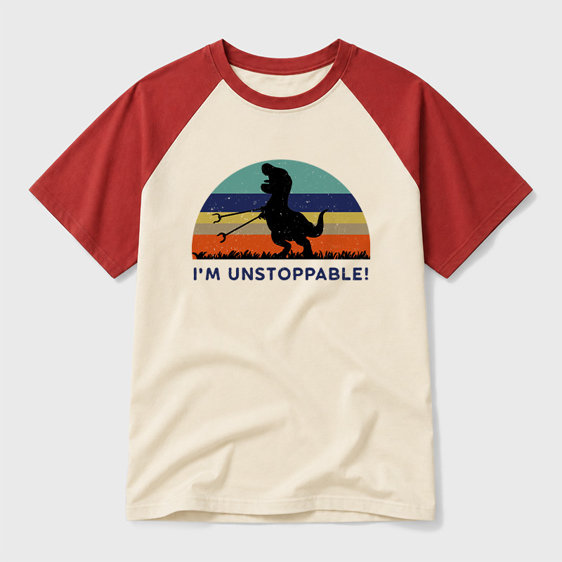 I'm Unstoppable T-Rex Geek Retro Raglan T-Shirt