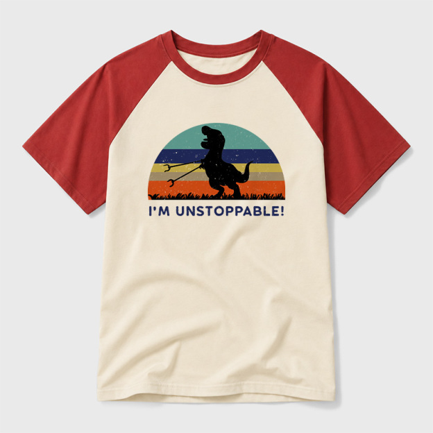 I'm Unstoppable T-Rex Geek Retro Raglan T-Shirt