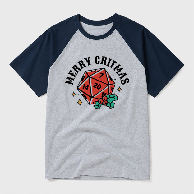 Polyhedral Dice Xmas Geek Retro Raglan T-Shirt