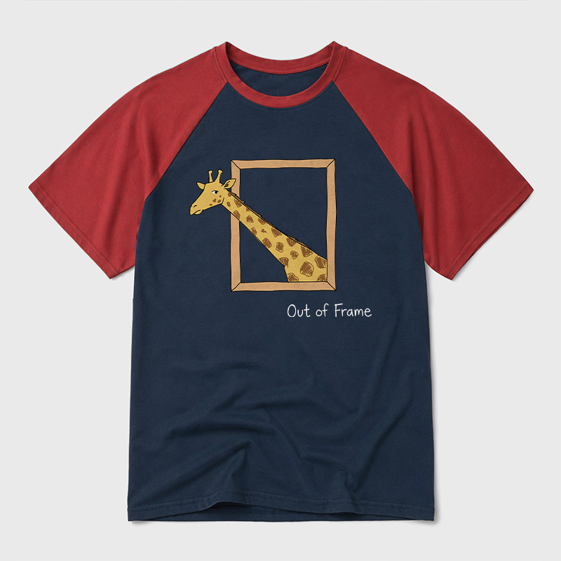 Out of Frame Long Neck Giraffe Geek Retro Raglan T-Shirt