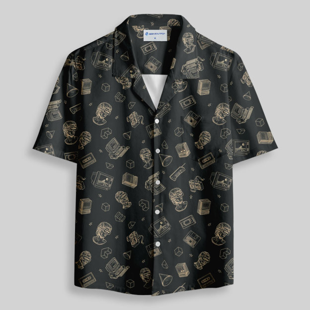Vaporwave VR Statue Print Button Up Pocket Shirt