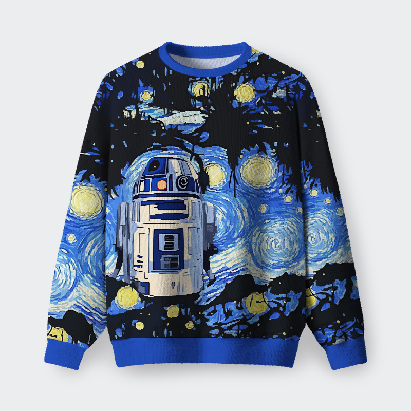 Robot Starry Night Fuzzy Fleece Sweatshirt