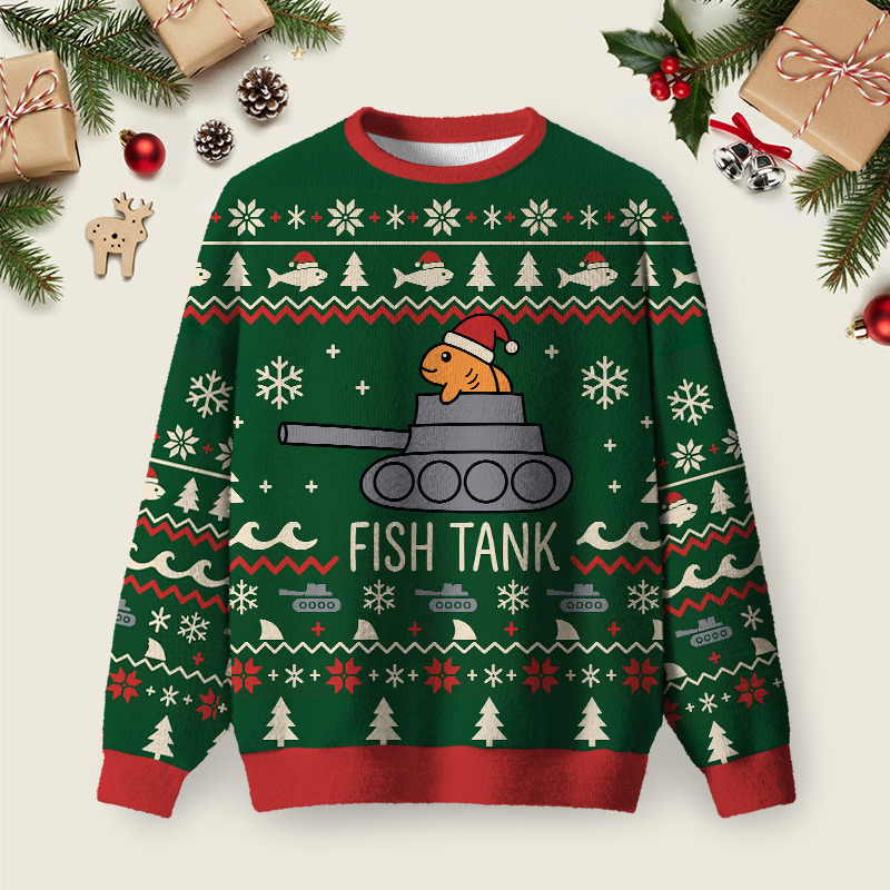Fish Tank Ugly Christmas Fuzzy Fleece Sweatshirt