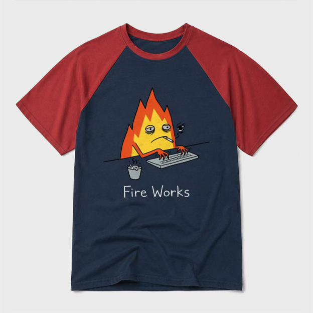Fire Works Overworked Flame Geek Retro Raglan T-Shirt