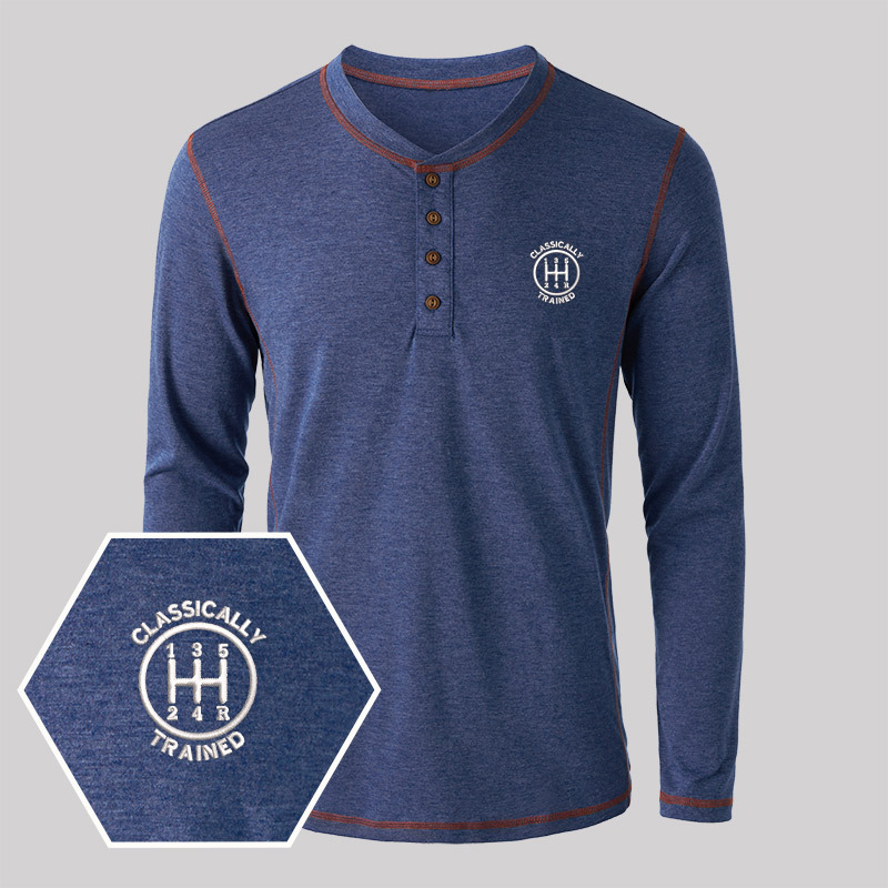 Geeksoutfit Geek Embroidered Long Sleeve Henley Shirts for Sale online