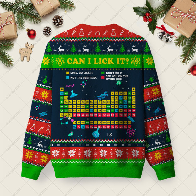 Can I Lick It Periodic Table Ugly Christmas Fuzzy Fleece Sweatshirt