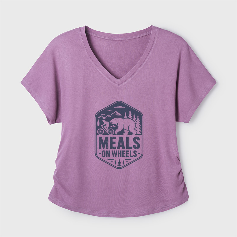 Natural Meals On Wheels Geek Dolman Sleeve V-Neck Shirt