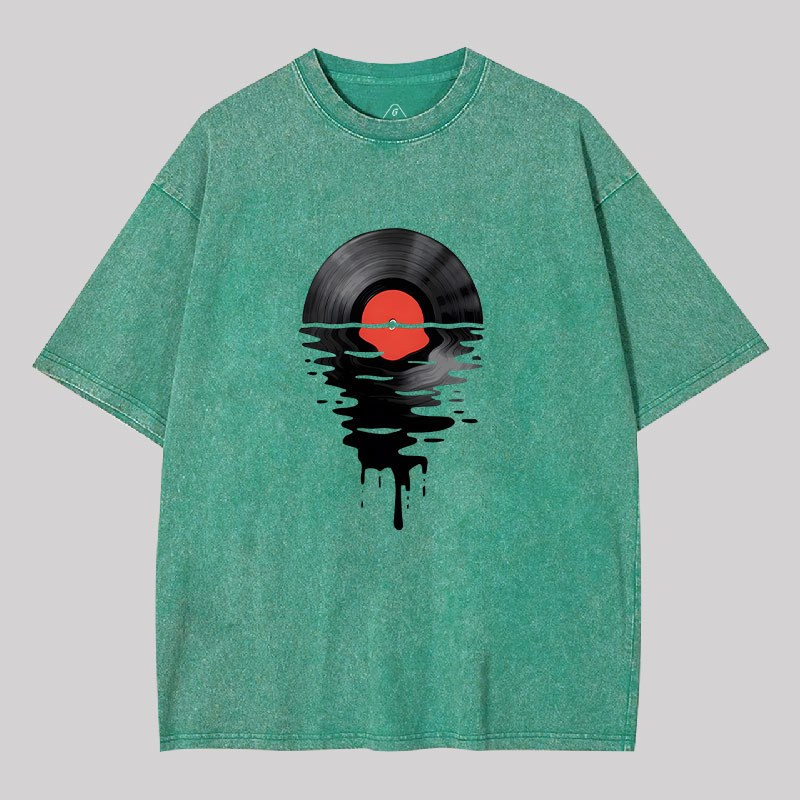 Vinyl LP Music Record Sunset Red Geek Washed T-shirt