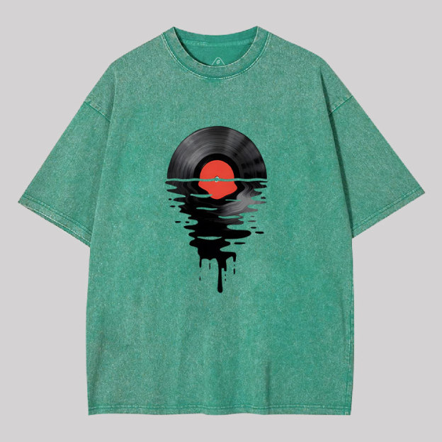 Vinyl LP Music Record Sunset Red Geek Washed T-shirt