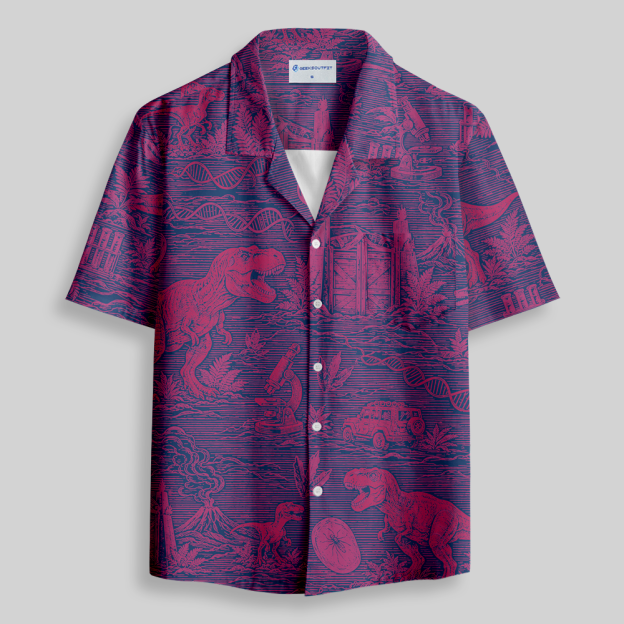 Jurassic Dinosaur DNA Microscope Button Up Pocket Shirt