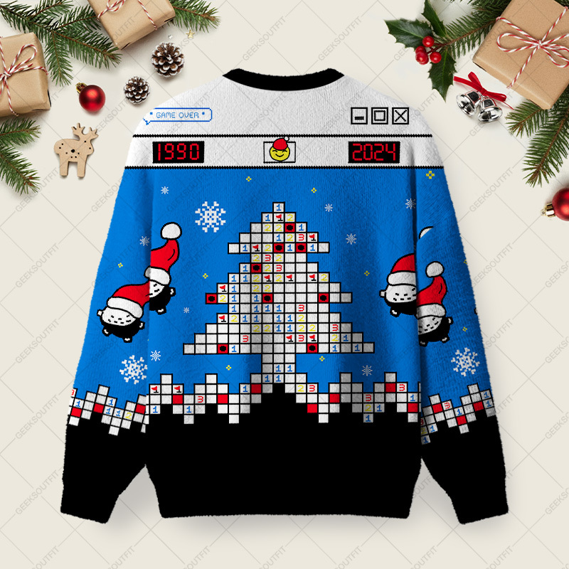 Minesweeper Ugly Christmas Fuzzy Fleece Sweatshirt