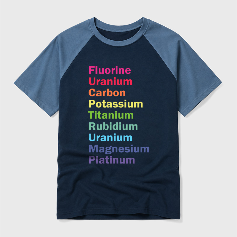 Fluorine Uranium Carbon Potassium Geek Retro Raglan T-Shirt