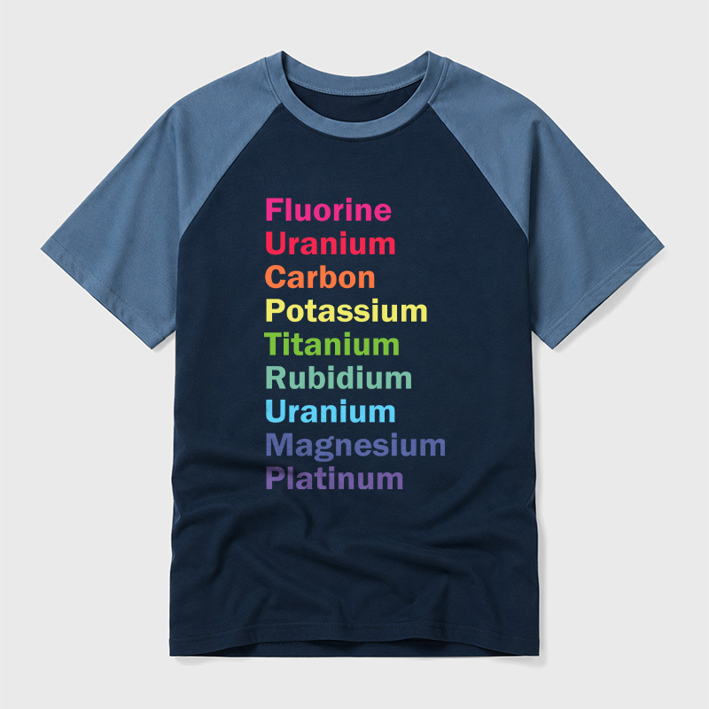 Fluorine Uranium Carbon Potassium Geek Retro Raglan T-Shirt