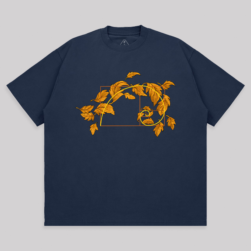 Autumn Wind Blowing Leaves in Fibonacci Unisex Oversized T-shirt
