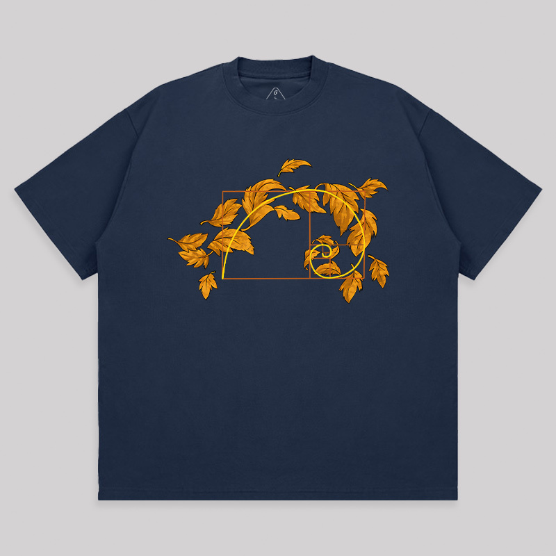 Autumn Wind Blowing Leaves in Fibonacci Unisex Oversized T-shirt