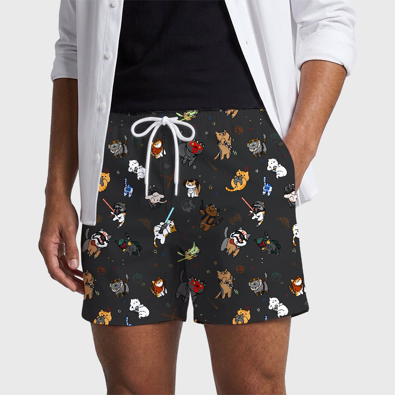 Tie The Fighter Cat Funny Geek Hawaiian Swim Trunks