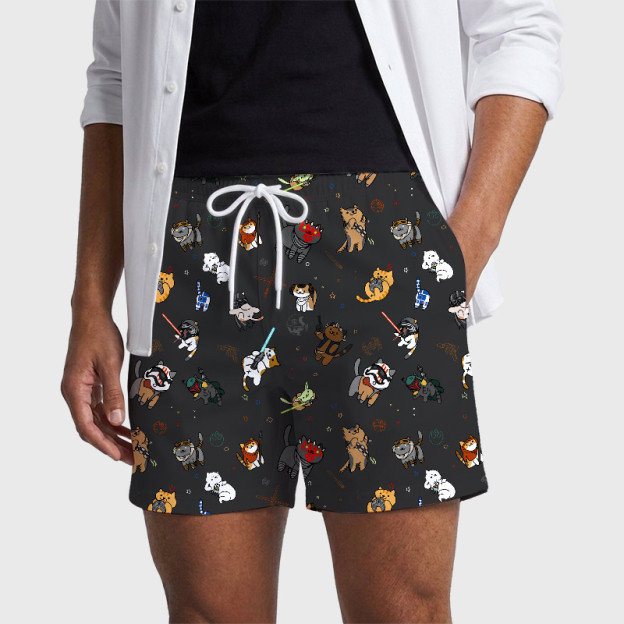 Tie The Fighter Cat Funny Geek Hawaiian Swim Trunks