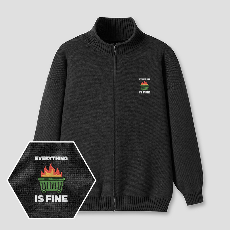 Everything’s on Fire Embroidered Full‑Zip Cardigan