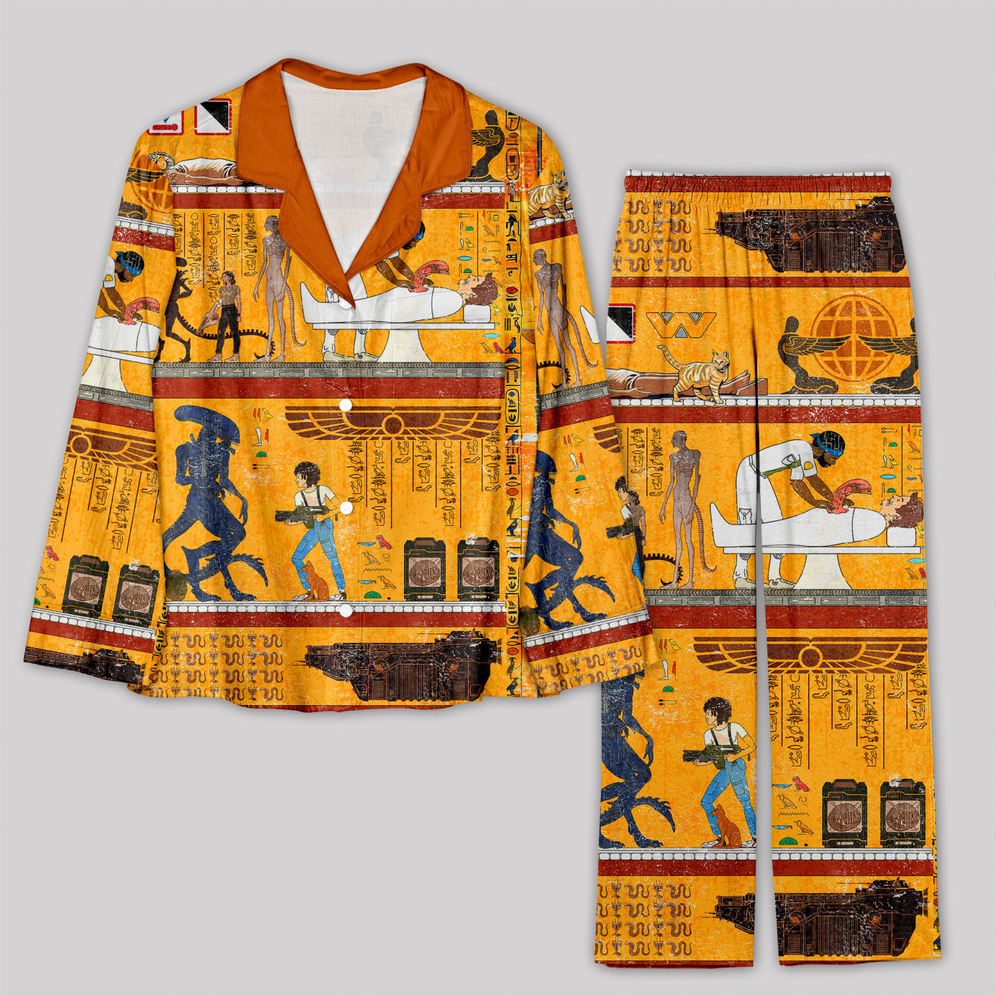 Geeksoutfit Alien Ancient Egyptian Murals Pajama Sets for Sale