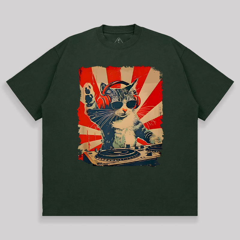 Rock Music Cat Unisex Oversized T-shirt