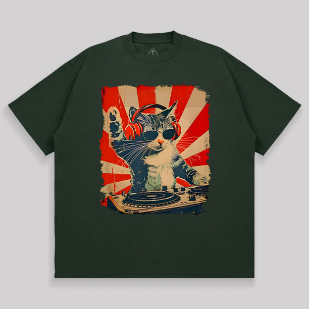 Rock Music Cat Unisex Oversized T-shirt