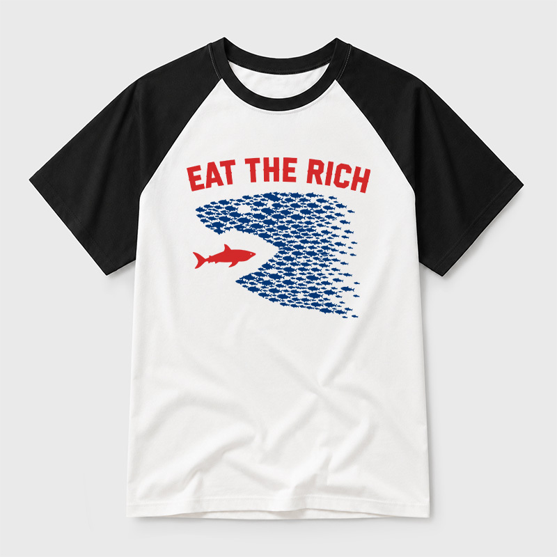 Eat the Rich Fish Wave Geek Retro Raglan T-Shirt