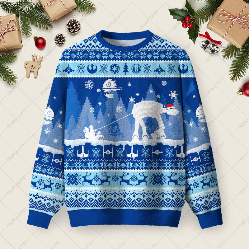 Geeksoutfit AT Snow Walker Christmas Ugly Christmas Fuzzy Fleece Sweatshirt for Sale