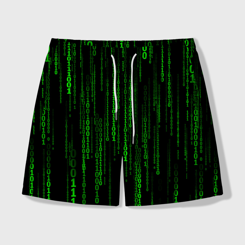 Follow the White Rabbit Black Green Design Art Geek Hawaiian Swim Trunks